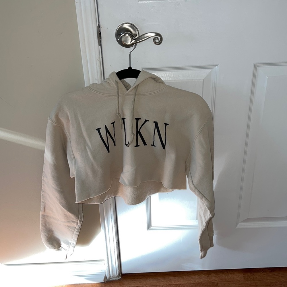 WLKN Tan Cropped Hoodie